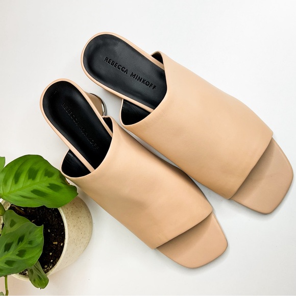 Rebecca Minkoff Shoes - REBECCA MINKOFF Slip On Platform Tan Leather Sandals With Silver Heel